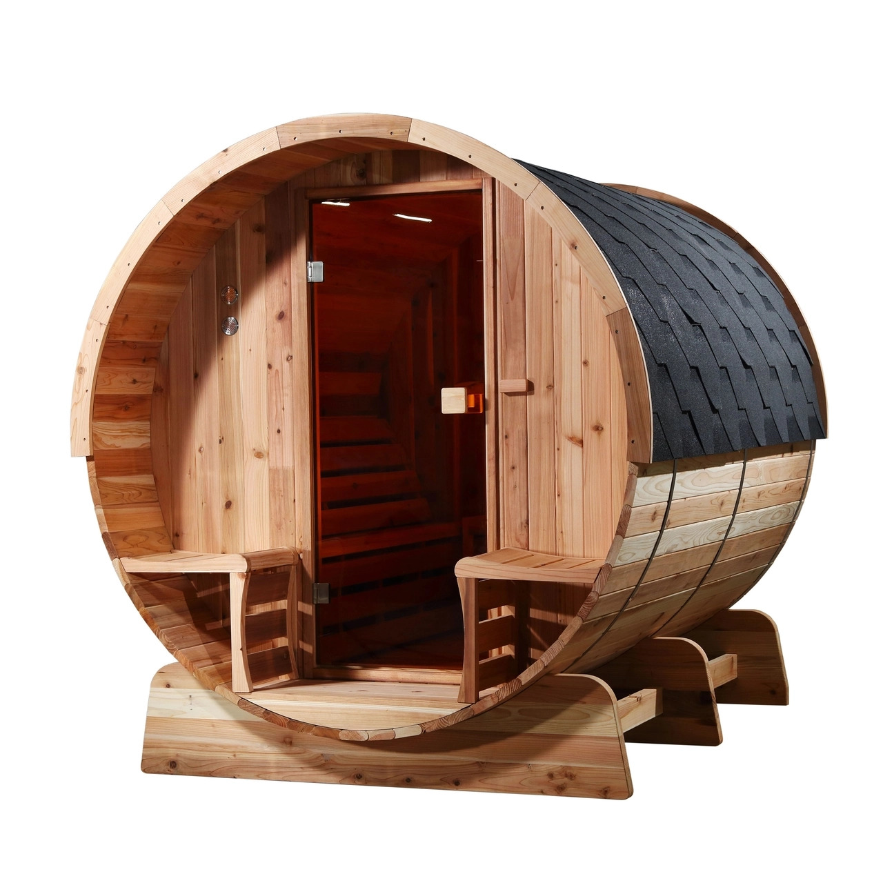 Aleko 6 Person 6 kW Rustic Cedar Shingle Outdoor Barrel Sauna
